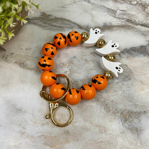 Wood Bracelet Keychain - Halloween - Ghost Pumpkin