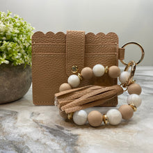 Load image into Gallery viewer, Silicone Bracelet Keychain with Scalloped Card Holder - Beige
