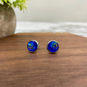 Druzy Stud Earrings - Mermaid 8mm - Royal Blue