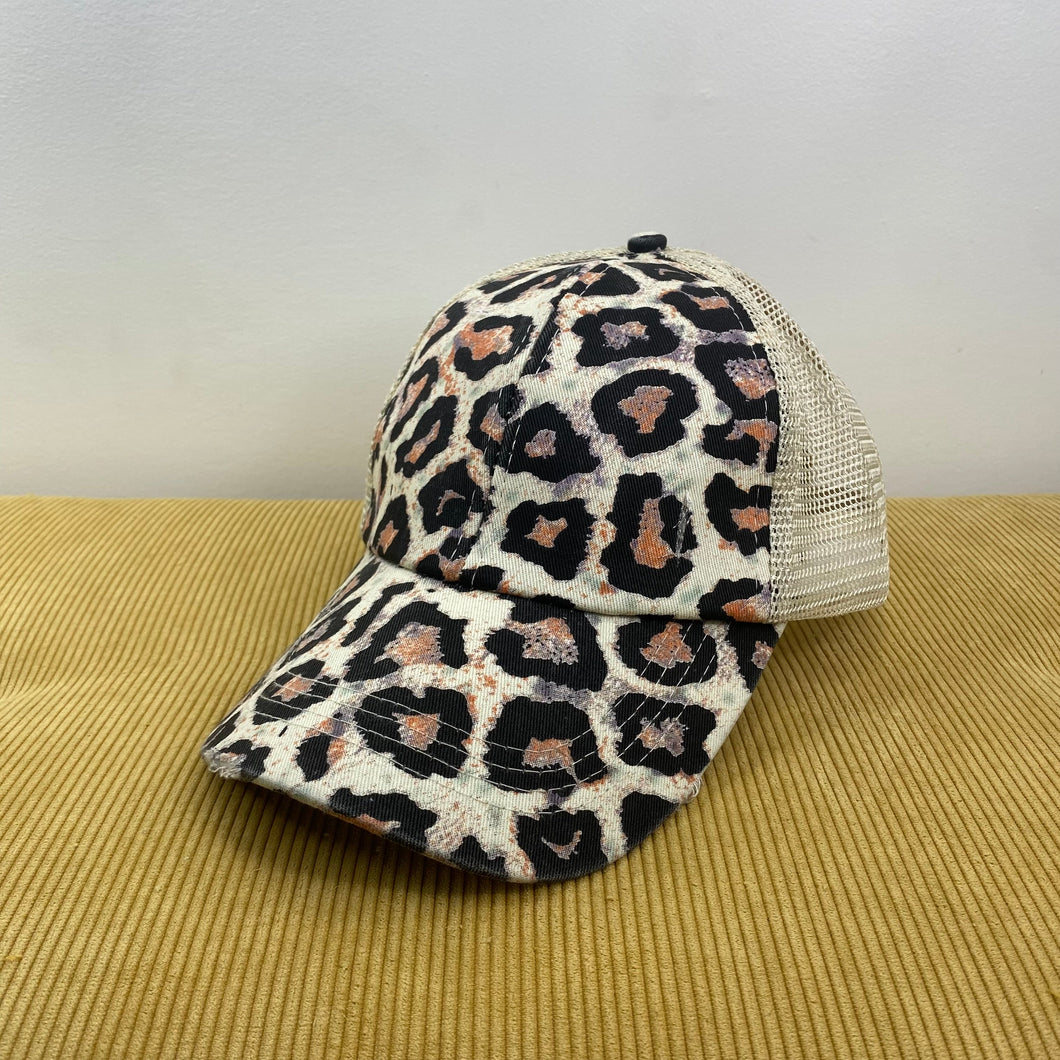 Hat - Criss Cross Ponytail - Large Animal Print