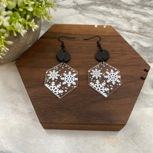 Load image into Gallery viewer, Acrylic &amp; Wood Dangle Earrings - Christmas Clear Hexagon Snowflake
