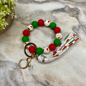 Silicone Bracelet Keychain - Christmas - Red Green Design