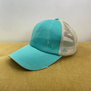 Hat - Criss Cross Ponytail - Turquoise