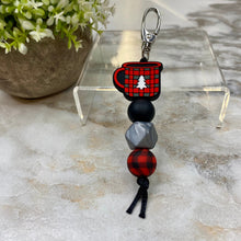 Load image into Gallery viewer, Keychain - Silicone Bead - Red Plaid Coffee Mug
