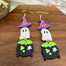 Load image into Gallery viewer, Acrylic Dangle Earrings - Halloween Hat Ghost Cauldron
