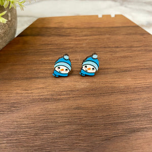 Wooden Stud Earrings - Christmas - Snowman #6