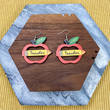 Load image into Gallery viewer, Wooden Dangle Earrings - Teacher - Apple Pencil Cutout
