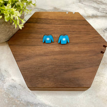 Load image into Gallery viewer, Wooden Stud Earrings - Christmas - Blue Sweater
