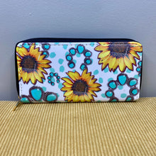 Load image into Gallery viewer, Wallet - Faux Leather - Turquoise Sunflower
