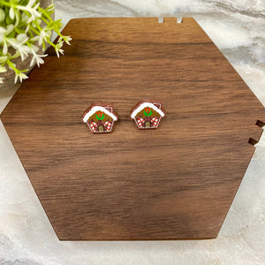 Acrylic Stud Earrings - Christmas - Gingerbread House