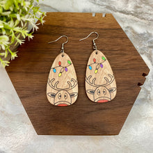 Load image into Gallery viewer, Wooden Dangle Earrings - Christmas - Reindeer Lights
