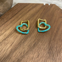 Load image into Gallery viewer, Metal Dangle Earrings - Heart Link - Turquoise
