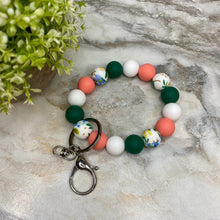 Load image into Gallery viewer, Silicone Bracelet Keychain - Green Coral Floral
