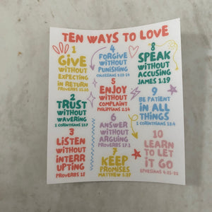 Vinyl Sticker - Religion - Ten Ways To Love