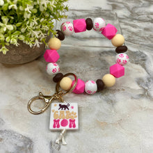 Load image into Gallery viewer, Wood &amp; Silicone Bracelet Keychain - Cat Mom Pink Cream
