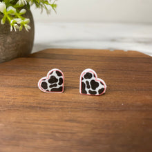 Load image into Gallery viewer, Acrylic Stud Earrings - Cow Print Heart
