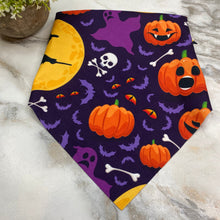 Load image into Gallery viewer, Dog Bandana - Halloween - Purple Bat Cat Eyes
