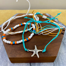 Load image into Gallery viewer, Bracelet Pack - Adjustable String &amp; Bead Blue White Orange Starfish
