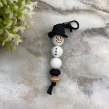 Load image into Gallery viewer, Keychain - Silicone Bead - Black Hat Snowman
