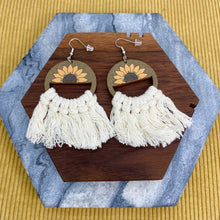 Load image into Gallery viewer, Wood &amp; Macrame Earrings - Half Sunflower
