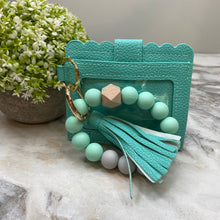 Load image into Gallery viewer, Silicone Bracelet Keychain with Scalloped Card Holder - Mint
