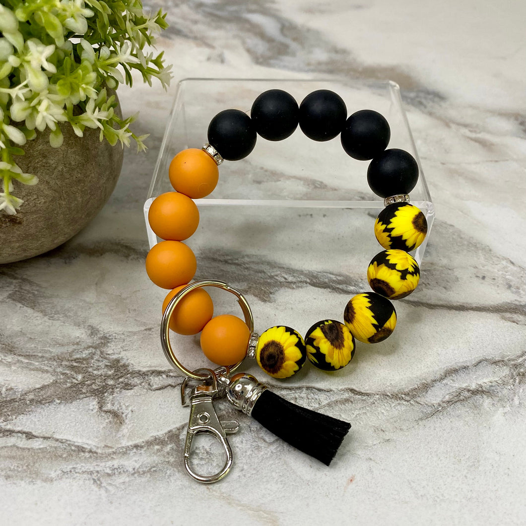 Silicone Bracelet Keychain - Sunflower Camel Black