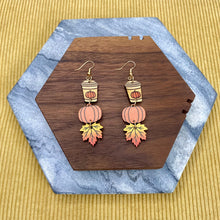 Load image into Gallery viewer, Wooden Dangle Earrings - Fall - Cup Pumpkin Leaf
