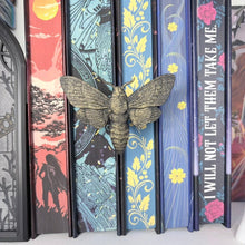 Load image into Gallery viewer, 3d Printed Moth Book Spine Hugger Bookshelf Decor
