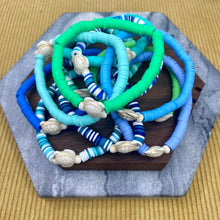 Load image into Gallery viewer, Bracelet - Clay + Stone - Green &amp; Blue Ivory Turtle
