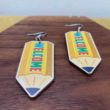 Load image into Gallery viewer, Wooden Dangle Earrings - Teacher - Welcome Pencil
