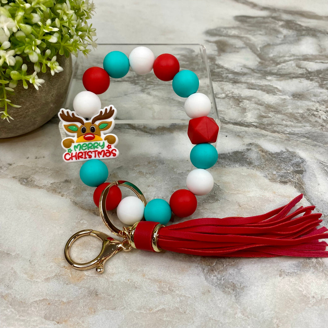 Silicone Bracelet Keychain - Christmas - Merry Christmas Reindeer