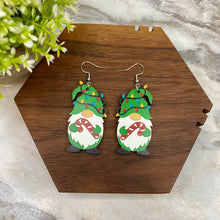 Load image into Gallery viewer, Wooden Dangle Earrings - Christmas - Gnome Candy Cane
