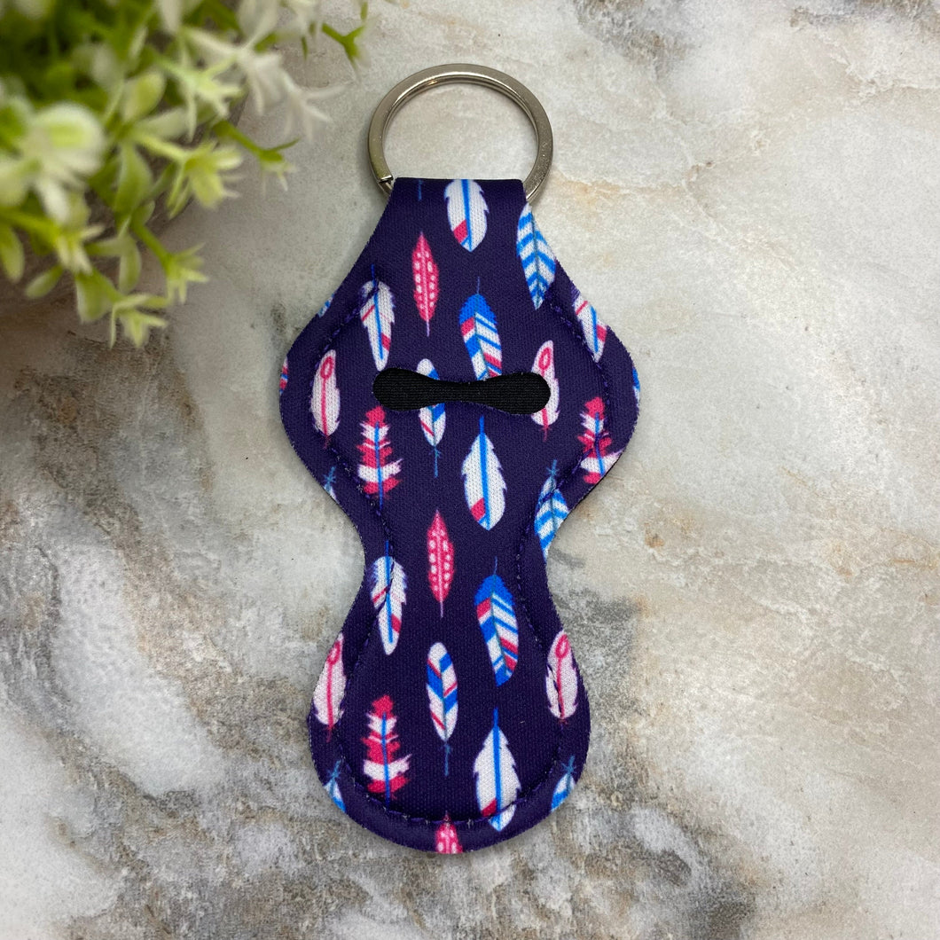 Lip Balm Chapstick Holder - #40 - Navy Purple Feathers