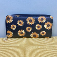 Load image into Gallery viewer, Wallet - Faux Leather - Medium Sunflowers on Black Background
