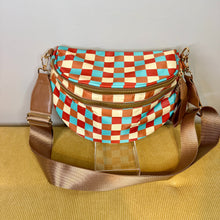 Load image into Gallery viewer, The Roni Nylon Crossbody - Camel Aqua Checker
