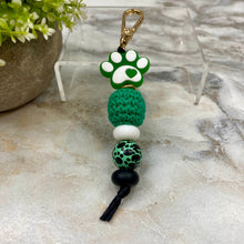 Load image into Gallery viewer, Keychain - Silicone &amp; Wood Bead - Green Paw
