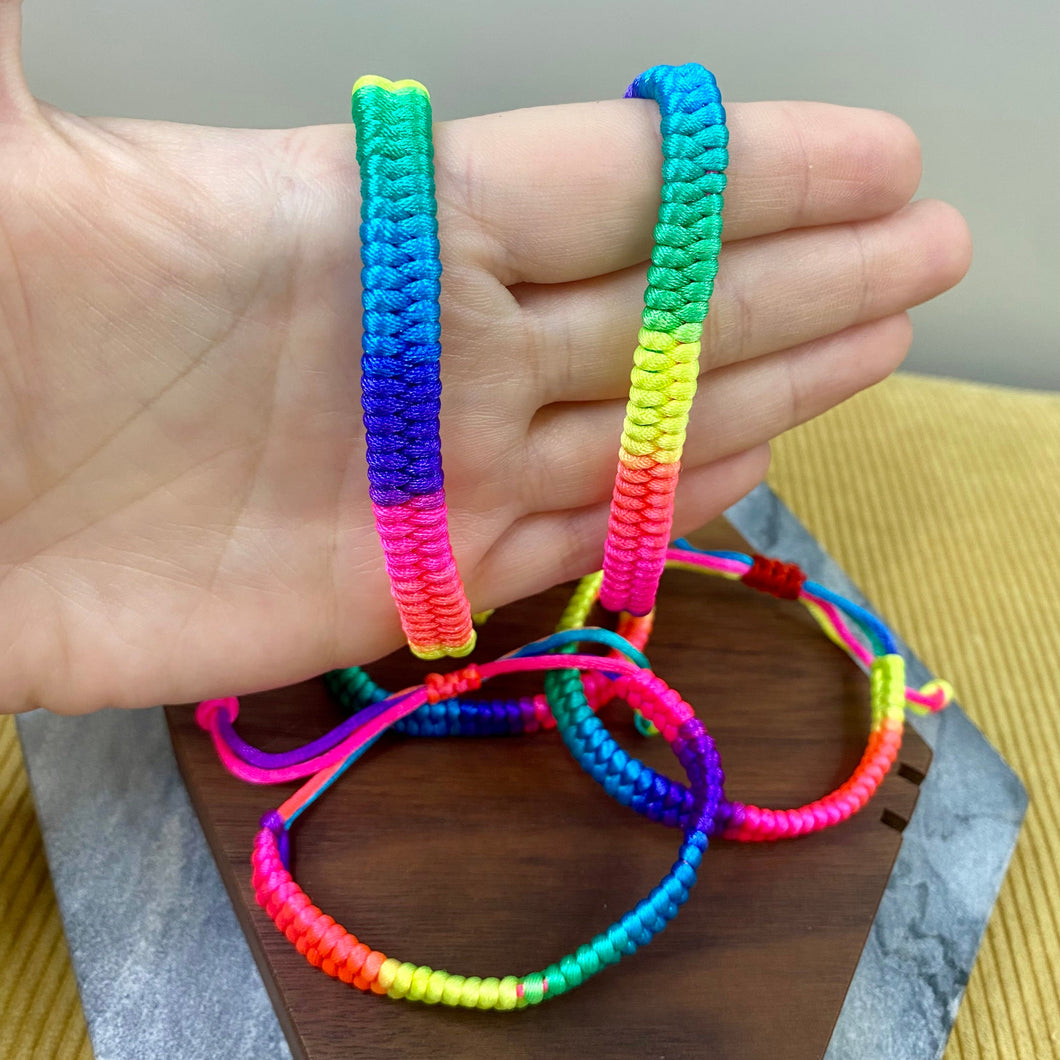 Bracelet - Adjustable String - Braided Solid Rainbow