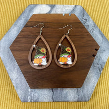 Load image into Gallery viewer, Wooden Teardrop Cutout Earrings - Fall - Gnome Sunflower Pumpkin
