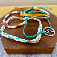 Load image into Gallery viewer, Bracelet Pack - Adjustable String &amp; Bead Blue Turquoise White Wave
