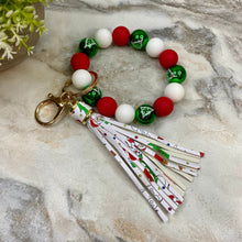 Load image into Gallery viewer, Silicone Bracelet Keychain - Christmas - Green Tree Bulbs
