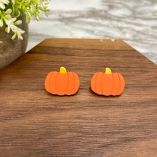 Load image into Gallery viewer, Acrylic Stud Earrings - Halloween - Dark Orange Pumpkin
