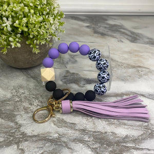 Silicone/Wood Bracelet Keychain - Paw - Purple