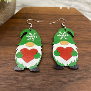 Wooden Dangle Earrings - Christmas - Gnome Heart