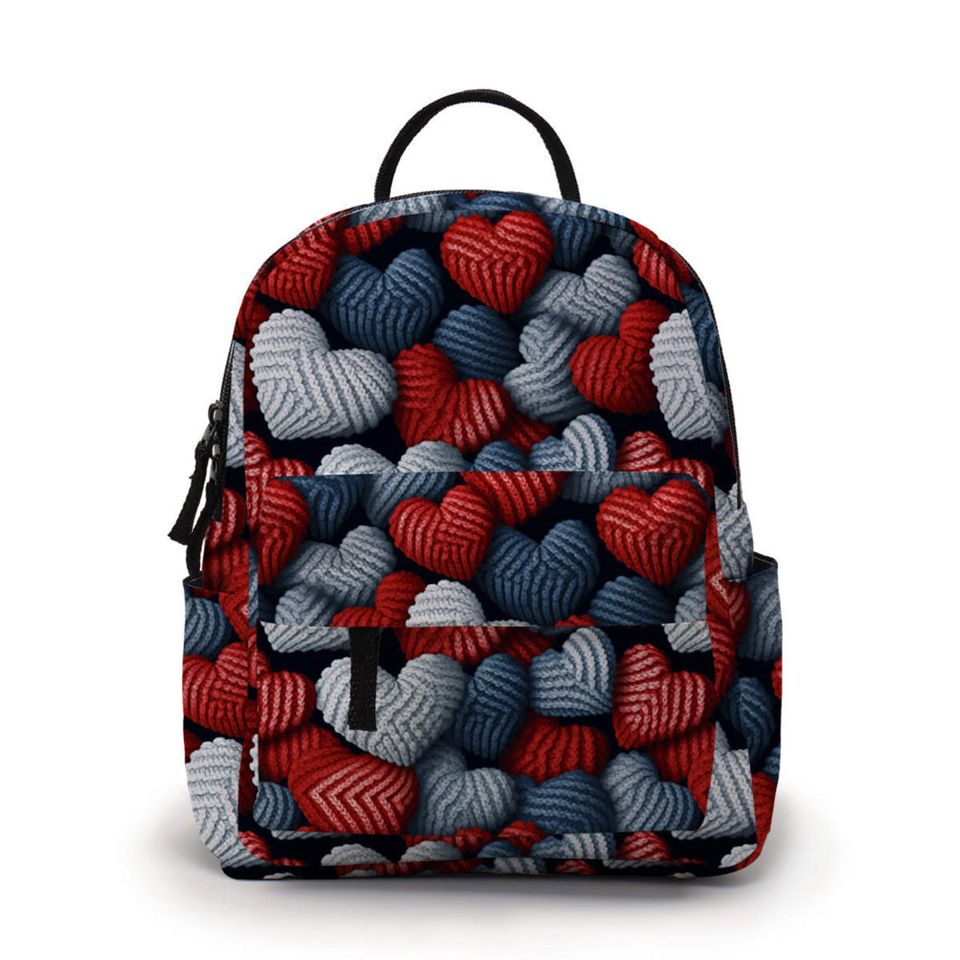 Mini Backpack - Blue + Red Knit Hearts