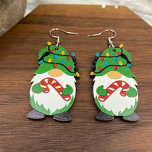 Load image into Gallery viewer, Wooden Dangle Earrings - Christmas - Gnome Candy Cane
