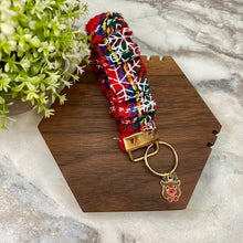 Load image into Gallery viewer, Scrunchie Bracelet Keychain - Christmas - Red Blue Green Reindeer
