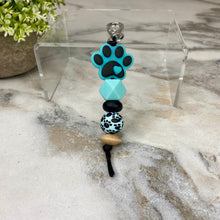 Load image into Gallery viewer, Keychain - Silicone &amp; Wood Bead - Paw Print - Turquoise

