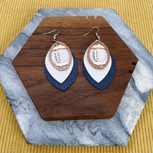 Load image into Gallery viewer, Faux Leather Earrings with Wood - Triple Football Teardrops
