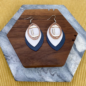 Faux Leather Earrings with Wood - Triple Football Teardrops