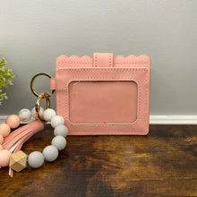 Load image into Gallery viewer, Silicone Bracelet Keychain with Scalloped Card Holder - Peachy Pink
